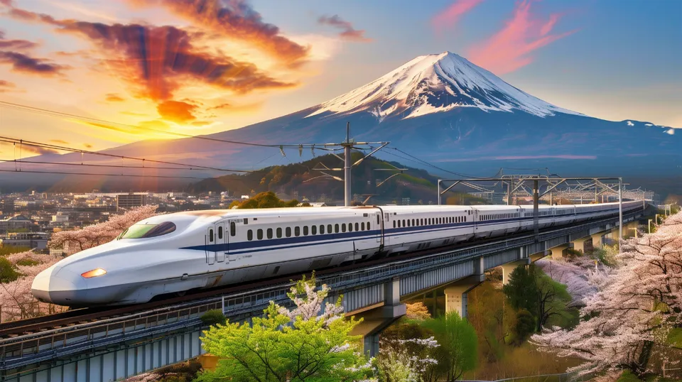 High-speed train in an urban rail station