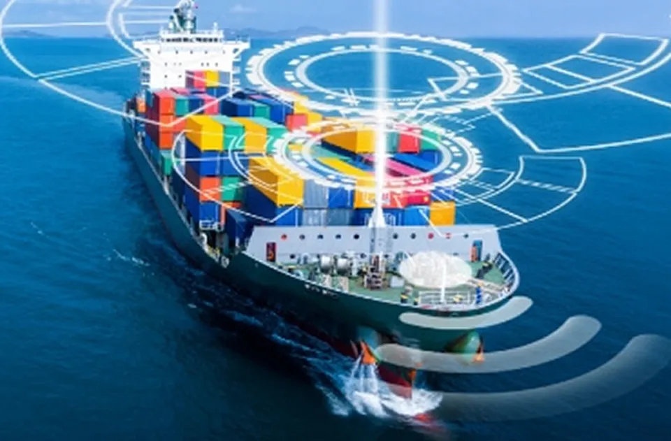 Marine vessel with network overlay graphic